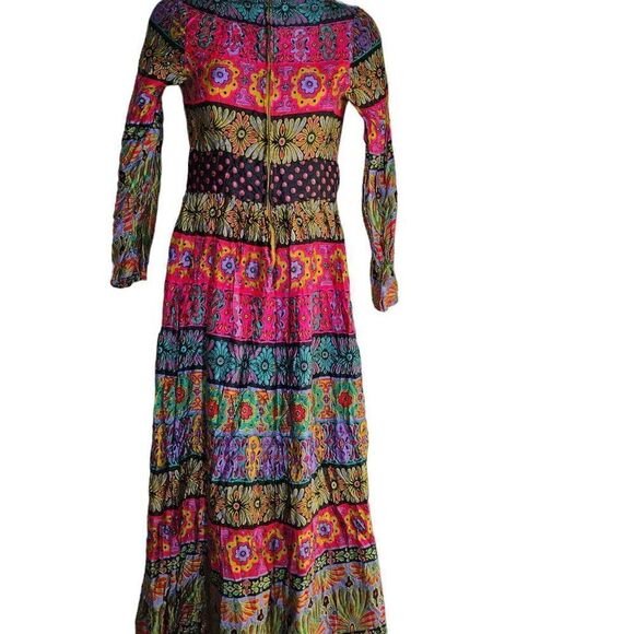 Vintage 60s Maxi Dress Womens Size S Neon Floral Paisley Groovy Hippie Boho - Picture 9 of 13